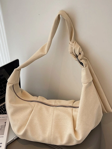 Bolso de Hombro Hobo de Media Luna de PU Minimalista Urbano para Mujer Correa Anudada Plisada Gran Capacidad Viajes Diarios Bolso Bandolera Casual