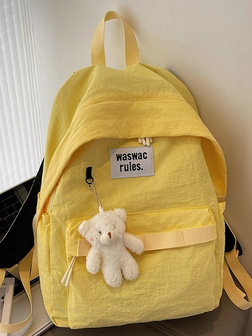 Mode Koreanischer Stil Faltenstruktur Rucksack Für Damen Student Schultasche Große Kapazität Täglich Schultertasche Mit Bärenanhänger