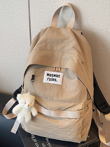 Mode Koreanischer Stil Faltenstruktur Rucksack Für Damen Student Schultasche Große Kapazität Täglich Schultertasche Mit Bärenanhänger