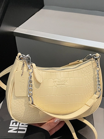 Mode Krokodilmuster PU Leder Unterarmtasche Trendy Silberkette Umhängetasche Urban Minimalistisch Hobo Bag Baguette Bag