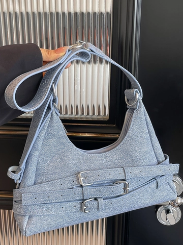 Vintage Moto Stil PU Achseltasche Für Damen Trendy Multi Strap Schnalle Schultertasche Chic Daily Crescent Handtasche