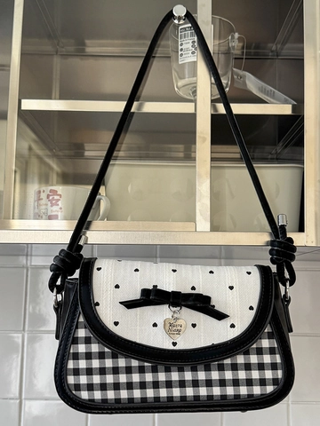 Borsa a Spalla da Donna Dolce Stampa a Cuore Gingham in Pelle PU Fiocco Crossbody Piccola Borsa Quadrata Baguette per Casual