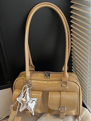 Vintage Boston Schoudertas PU Leer Krokodillenpatroon Handtas Grote Capaciteit Met Ster Hart Hanger Stijlvolle Dames Reistas