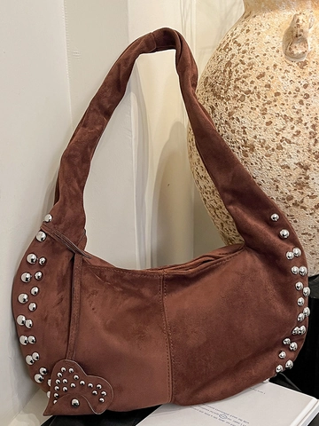 Borsa Hobo in Camoscio da Donna Vintage con Borchie Borsa a Spalla Minimalista Sottobraccio a Mezzaluna per Pendolari Quotidiana