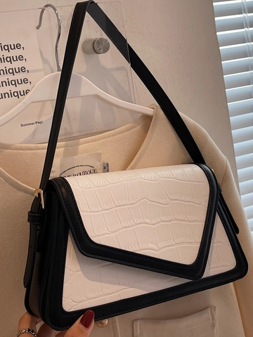 Summer New Crocodile Pattern Underarm Bag For Women Vintage Color Contrast Shoulder Bag Minimalist PU Leather Crossbody Handbag