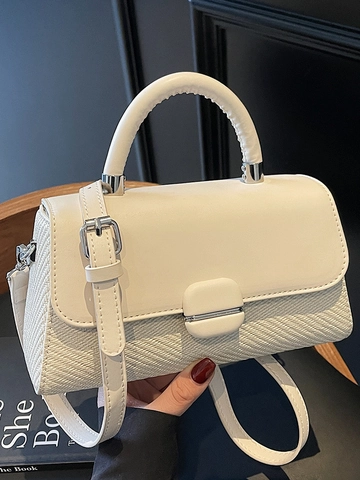 Bolso de Hombro de PU Patchwork a la Moda para Mujer Minimalista Color Sólido Bolso Cuadrado Cruzado Bolso de Mano Casual Diario