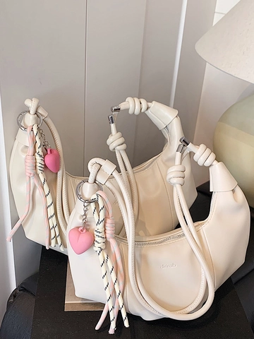 Bolso de Hombro de Media Luna de Plata de Nicho para Mujer 2025 Verano Nuevo Estilo Minimalista PU Hobo Bag Asa con Nudo Bolso Diario para Viajes
