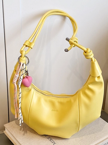 Bolso de Hombro de Media Luna de Plata de Nicho para Mujer 2025 Verano Nuevo Estilo Minimalista PU Hobo Bag Asa con Nudo Bolso Diario para Viajes