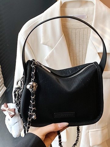 Borsa a Spalla da Donna in Pelle PU Piccola Borsa a Tracolla Quadrata Con Catena in Metallo e Ciondolo in Peluche