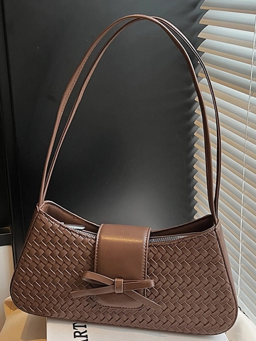 Minimalistische Gewebte PU-Leder Achseltasche Für Damen Mit Schleife Retro Baguette Schultertasche Modische Pendeltasche