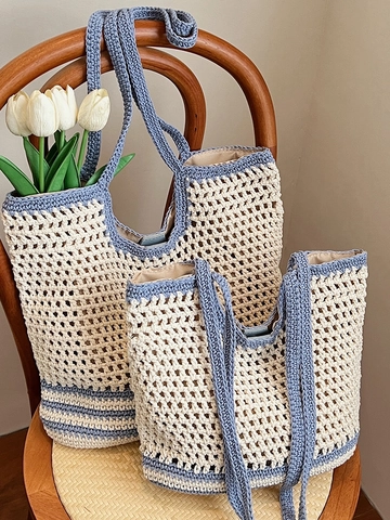 Borsa a Tracolla Casual all'Uncinetto in Paglia Estiva per Mare e Vacanze Borsa Tote da Donna per il Tempo Libero