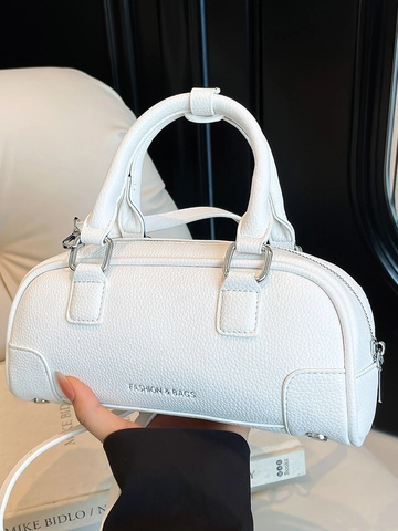 Damen Trendy Litschi Textur PU Leder Boston Tasche Mode Buchstabendruck Handtasche Mit Verstellbarem Riemen Umhängetasche