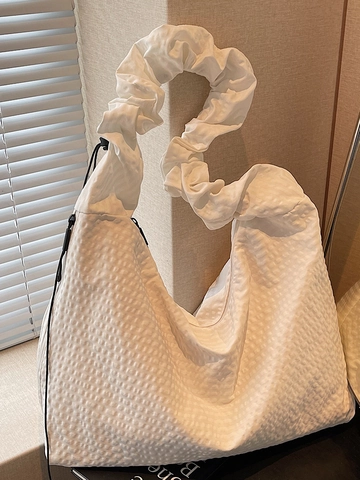 Bolso Hobo de Tela para Mujer Gran Capacidad Correa de Hombro Fruncida Bolso Cruzado Casual de Color Sólido para Diario