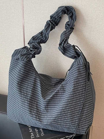 Bolso Hobo de Tela para Mujer Gran Capacidad Correa de Hombro Fruncida Bolso Cruzado Casual de Color Sólido para Diario
