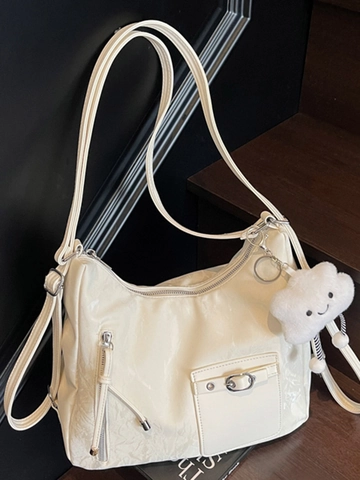 Women Large Capacity PU Leather Shoulder Bag Urban Simple Tote Bag With Cute Cloud Charm For Daily Commute Work School