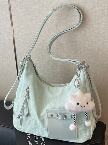 Women Large Capacity PU Leather Shoulder Bag Urban Simple Tote Bag With Cute Cloud Charm For Daily Commute Work School