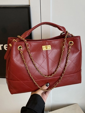 Damen Retro Gesteppte Rhombische PU Leder Umhängetasche Mode Elegante Kette Crossbody Tote Bag Große Kapazität Handtasche