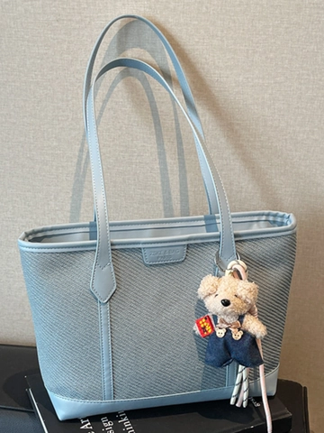 Bolso Tote de Mujer Gran Capacidad Piel PU Moda Empalme Bolso de Hombro Urbana Simple Bolso de Mano Con Colgante de Oso