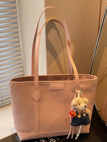 Bolso Tote de Mujer Gran Capacidad Piel PU Moda Empalme Bolso de Hombro Urbana Simple Bolso de Mano Con Colgante de Oso