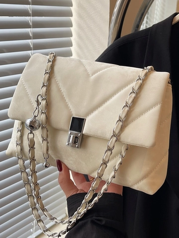 Women's Retro PU Quilted Small Square Bag Trendy Chain Crossbody Bag Urban Minimalist V-Stitched Shoulder Bag Daily Fashion Handbag