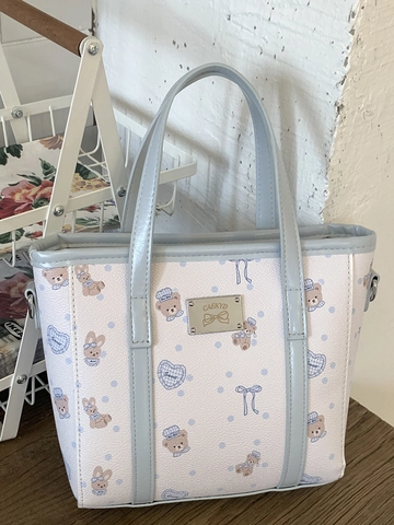 Borsa a Secchiello Stampata Moda Donna in Pelle PU Orso Cartone Animato Stile Dolce Pendolare Borsa a Tracolla Con Tracolla Regolabile