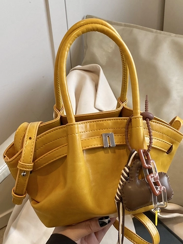 Women PU Leather Casual Dumpling Tote Bag Simple Commuting Shoulder Crossbody Bag With Adjustable Strap And Mini Charm
