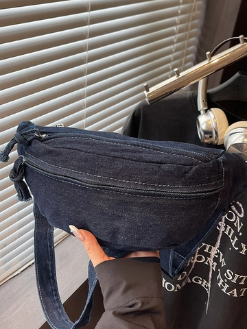 Sac de Poitrine en Denim de Grande Capacité Femmes Hommes Style Harajuku Bandoulière Décontractée Sport Sac de Taille Voyage