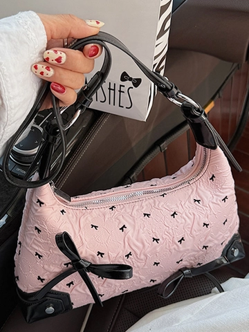 Sac Sous le Bras à Nœud Style Coréen pour Femmes Sac à Bandoulière Grande Capacité avec Motif Plissé Sac à Main de Navette