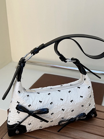 Sac Sous le Bras à Nœud Style Coréen pour Femmes Sac à Bandoulière Grande Capacité avec Motif Plissé Sac à Main de Navette