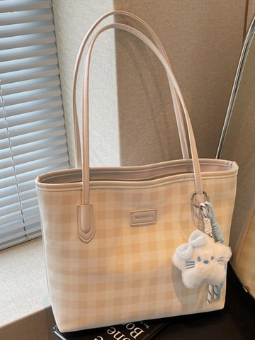 Borsa Tote da Donna a Scacchiera di Grande Capacità in Pelle PU Borsa a Tracolla Urban Minimalist Borsa a Mano con Ciondolo