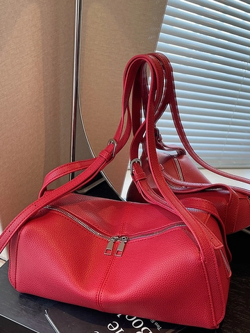 Borsa a Spalla Sottobraccio da Donna in Pelle PU Minimalista Motivo Litchi Grande Capacità Pendolare Quotidiana Doppia Cerniera