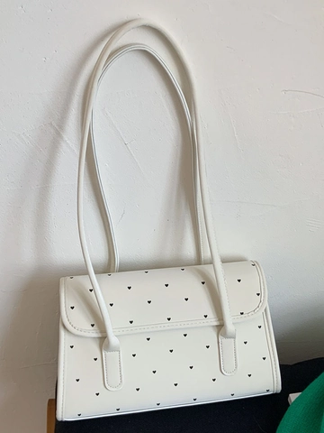 Sac Sous le Bras en Cuir PU Vintage Imprimé Cœur pour Femmes Sac à Épaule Grande Capacité Sac à Main Flip Tendance