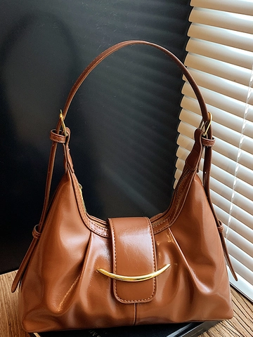 Modische PU Leder Plissee Unterarmtasche Für Damen Vintage Hobo Umhängetasche Mit Goldener Mond Schnalle Elegante Pendler Tasche