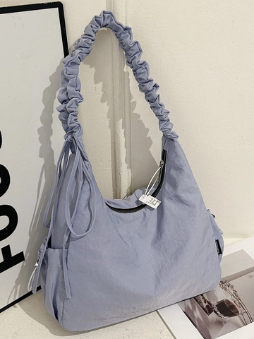 Sac à Épaule Femme en Tissu Lavé Mode Bandoulière Plissée Scrunchie Grande Capacité Minimaliste Urbain Décontracté Tote