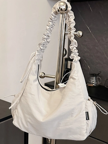 Sac à Épaule Femme en Tissu Lavé Mode Bandoulière Plissée Scrunchie Grande Capacité Minimaliste Urbain Décontracté Tote