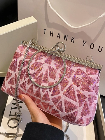 Damen Funkelnd Geometrisch Pailletten Abendtasche Mit Metallring Griff Und Abnehmbarem Kette Schulterriemen Für Party Hochzeit
