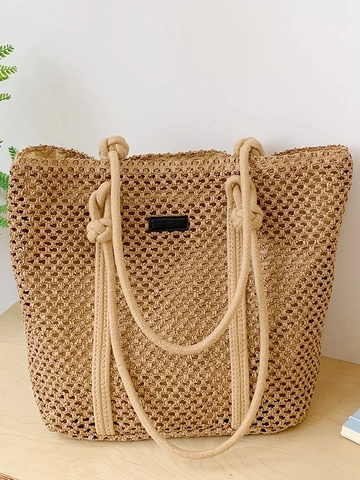 Damen Große Kapazität Strohgeflecht Tragetasche Sommer Strand Urlaub Schultertasche Minimalistische Handgewebte Tasche Mit Seilgriffen