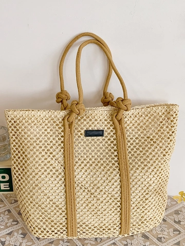 Damen Große Kapazität Strohgeflecht Tragetasche Sommer Strand Urlaub Schultertasche Minimalistische Handgewebte Tasche Mit Seilgriffen
