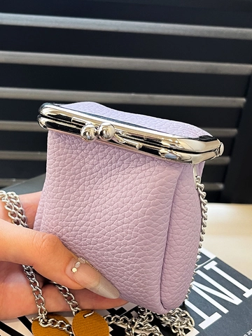 Women Mini Kiss-lock Chain Crossbody Bag Lychee Pattern PU Leather Small Lipstick Coin Purse Vintage Square Shoulder Bag