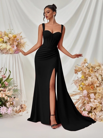Vestido de Noche Largo con Corsé Elegante para Mujer Vestido Maxi Ajustado con Abertura Alta Espalda Descubierta Fiesta Boda Gala