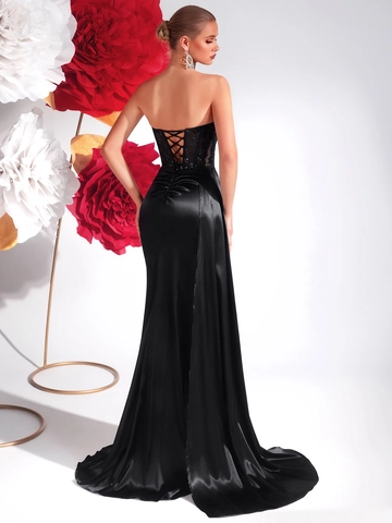 Damen Schulterfrei Satin Abendkleid Schlitz Saum Pailletten Meerjungfrau Kleid Körperbetontes Party Maxi Kleid Elegant