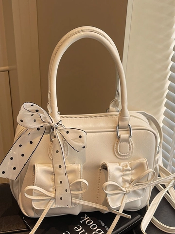 Women's PU Leather Multi-functional Shoulder Bag Handbag Backpack With Bow Knot Polka Dot Scarf Vintage Simple Square Bag