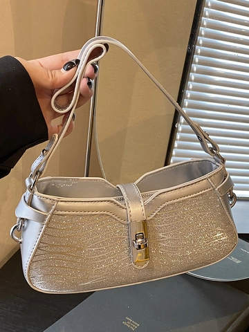 Vintage Silber Pailletten Unterarmtasche Für Damen PU Leder Leopard Wellenmuster Schulter Umhängetasche Mit Metallschloss Party Handtasche