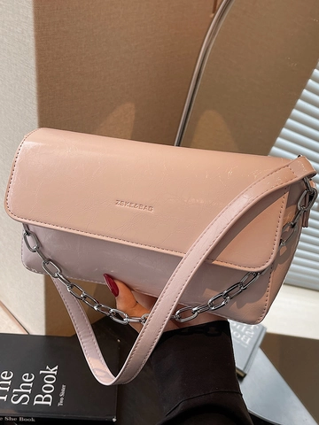 Moda Estiva Borsa Baguette Quadrata con Catena in PU Lucido Increspato Borsa Sottobraccio Tracolla per Donna Quotidiano