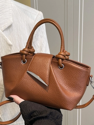 Borsa a Tracolla da Donna Grande Capacità in Pelle PU Grana di Ciottoli Manico Annodato Minimalista Borsa a Mano Versatile