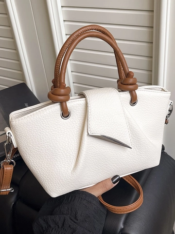Borsa a Tracolla da Donna Grande Capacità in Pelle PU Grana di Ciottoli Manico Annodato Minimalista Borsa a Mano Versatile