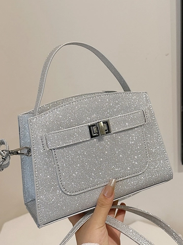 Damen Mode Silber Glitzer Pailletten Henkeltasche Urban Minimalistisch Schulter Umhängetasche Elegant Wellenmuster Handtasche