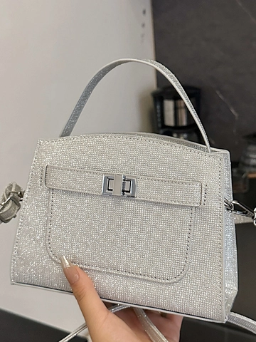Damen Mode Silber Glitzer Pailletten Henkeltasche Urban Minimalistisch Schulter Umhängetasche Elegant Wellenmuster Handtasche