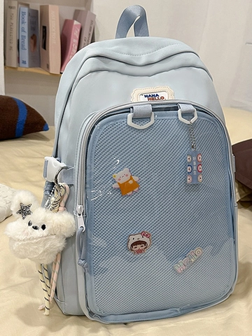 Mochila para Estudiantes de Color Sólido Estilo Japonés para Mujeres Adolescentes Kawaii Ita Bag Con Ventana Transparente y Muñeca de Peluche Bolsa de Escuela de Nailon
