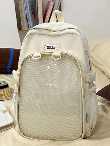 Mochila para Estudiantes de Color Sólido Estilo Japonés para Mujeres Adolescentes Kawaii Ita Bag Con Ventana Transparente y Muñeca de Peluche Bolsa de Escuela de Nailon